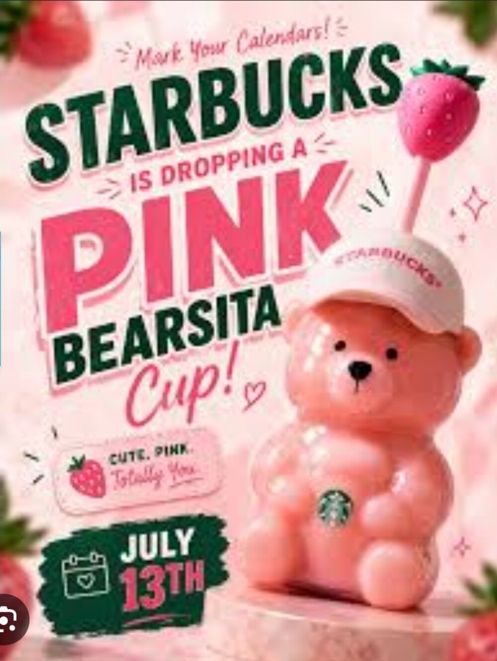 ACTIVE OFFERS! Starbucks Pink Bear Cup with Strawberry Straw - Bearista Cup 🍓 - Picture 3 of 7